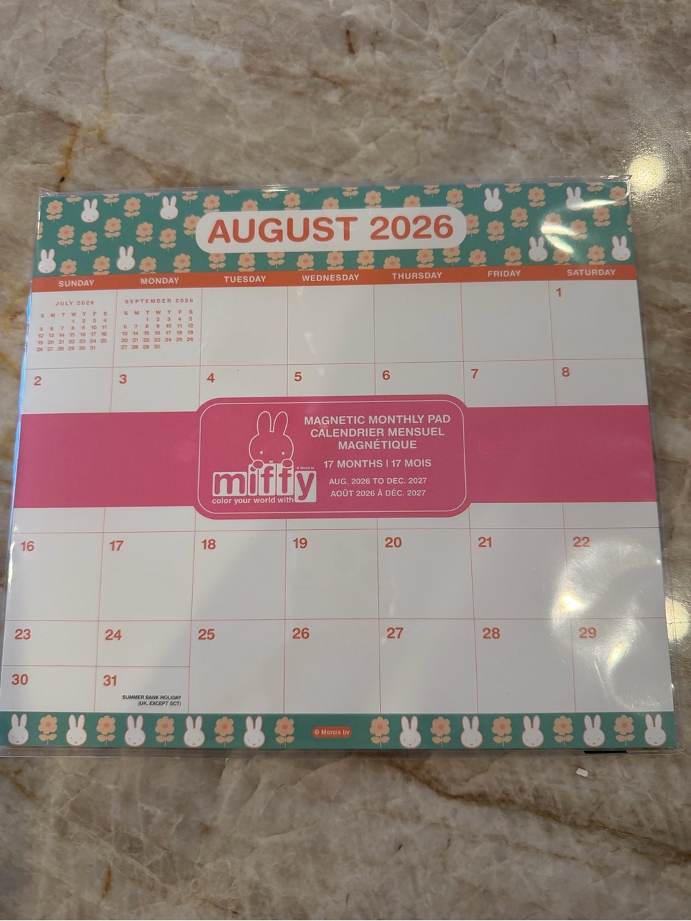 miffy Monthly Magnetic Pad Calendar – Pink & Teal